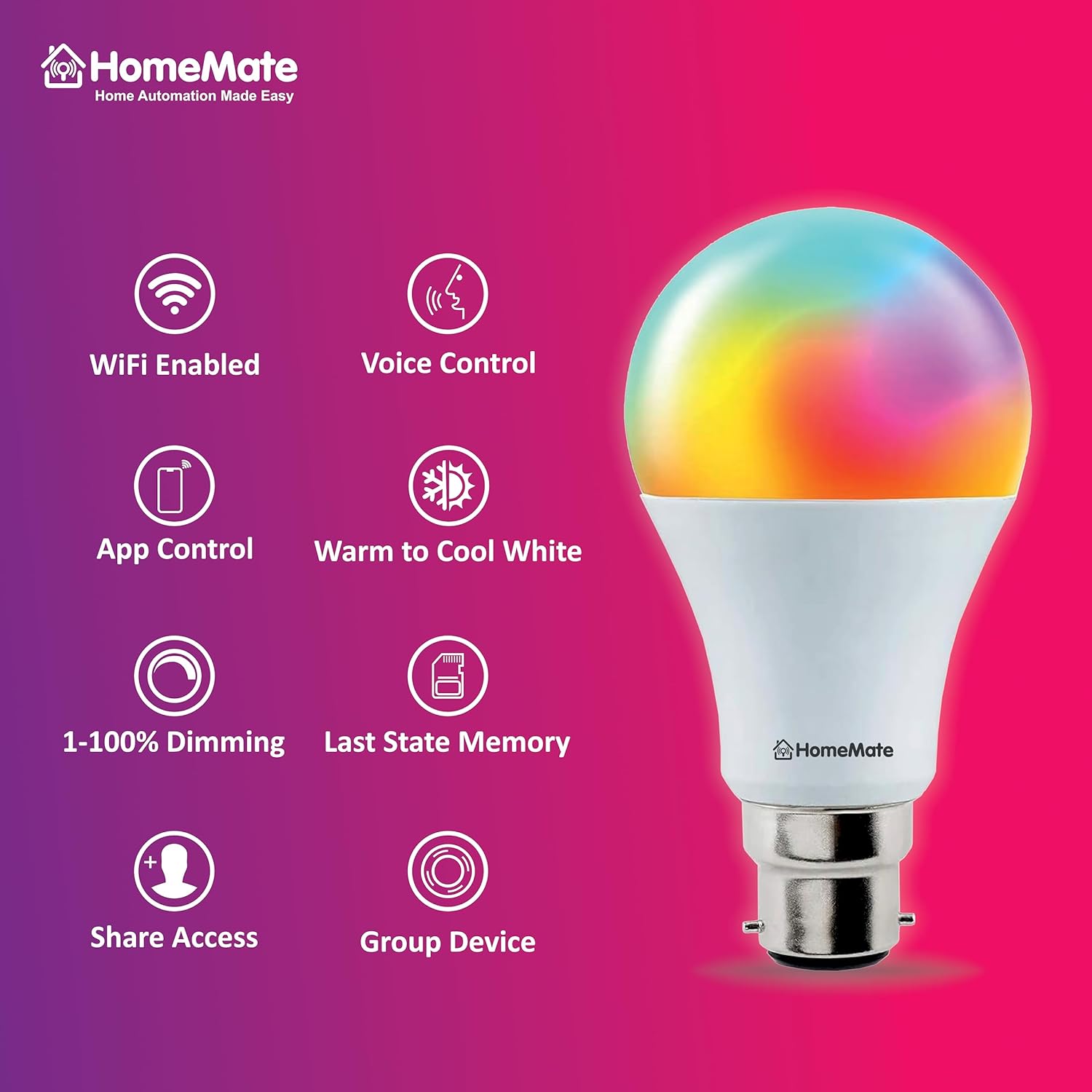 Best Smart WIFI LED Bulb 9w with Voice and Remote Control