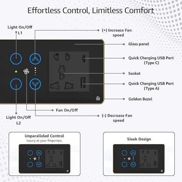 Smart Touch Switch Panel 2 Switch 1 Fan and 1 Socket - Image 5