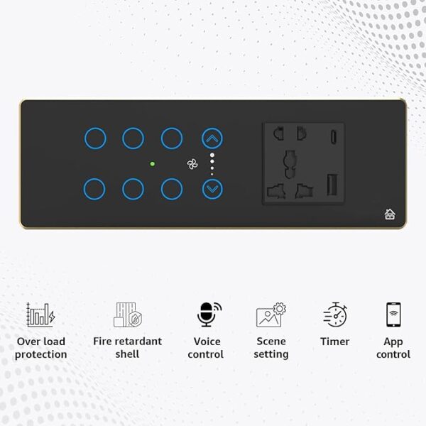 HomeMate Smart Touch Switch Panel 6 Switch 1 Fan and 1 Socket - Image 3
